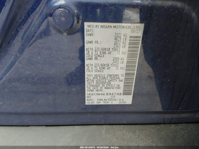 Nissan Rogue Sl 2017 5N1AT2MV4HC894748 Image 9