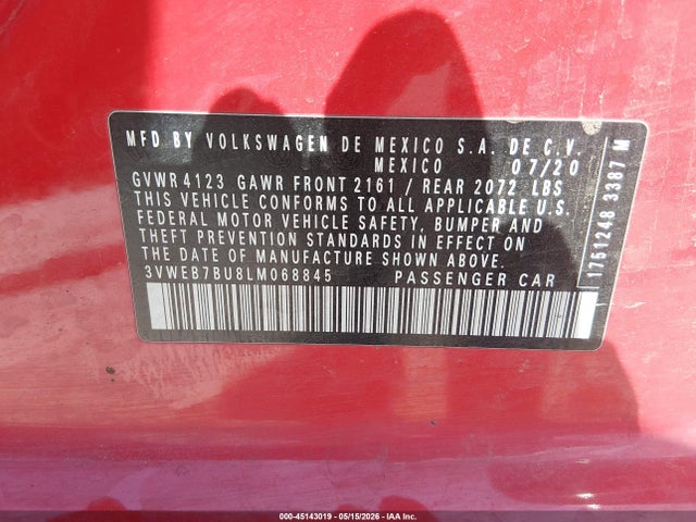 Auction sale of the 2020 Volkswagen Jetta 1.4t Sel, vin: 3VWEB7BU8LM068845, lot number: 45143019