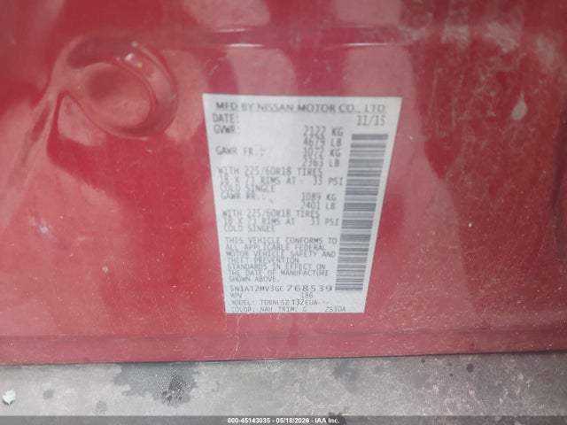 2016 Nissan Rogue Sl მანქანა იყიდება აუქციონზე, vin: 5N1AT2MV3GC768539, აუქციონის ნომერი: 45143035