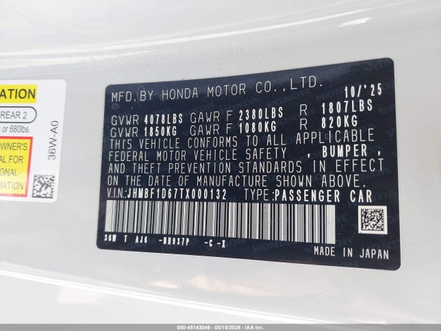 Honda Prelude Hybrid 2026 JHMBF1D67TX000132 Image 9