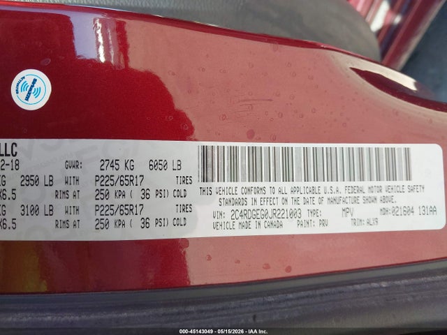 Dodge Grand Caravan Gt 2018 2C4RDGEG0JR221003 Image 9