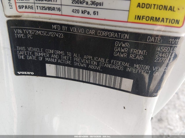 Aukcja sprzedaży 2012 Volvo C70 T5, vin: YV1672MC5CJ127423, numer aukcji: 45143058