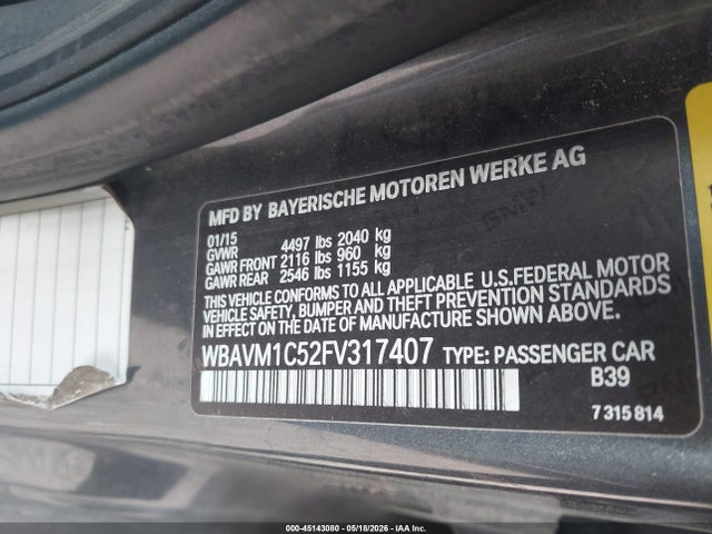 Aukcja sprzedaży 2015 Bmw X1 Sdrive28i, vin: WBAVM1C52FV317407, numer aukcji: 45143080