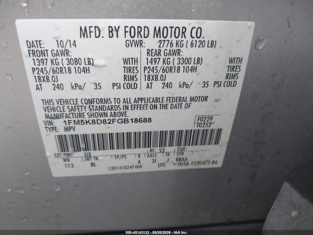Aukcja sprzedaży 2015 Ford Explorer Xlt, vin: 1FM5K8D82FGB18688, numer aukcji: 45143132