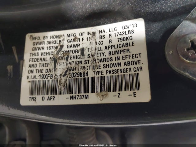 Продажа на аукционе авто 2013 Honda Civic Lx, vin: 19XFB2E57DE029884, номер лота: 45143140