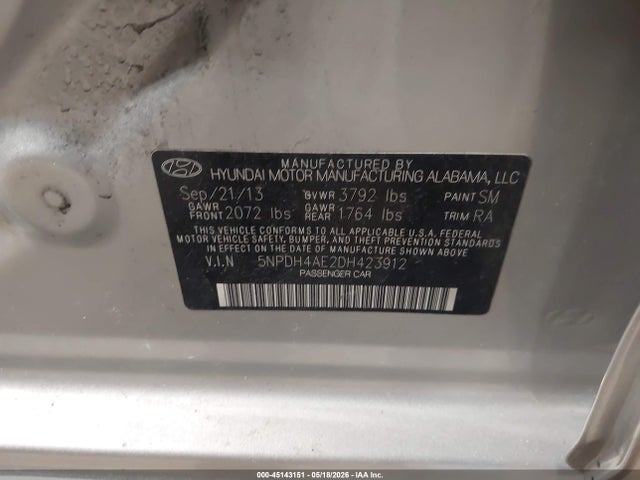 Продажа на аукционе авто 2013 Hyundai Elantra Gls, vin: 5NPDH4AE2DH423912, номер лота: 45143151