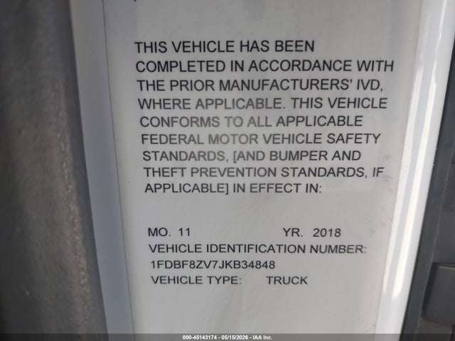 Продажа на аукционе авто 2018 Ford Transit-350 Cab, vin: 1FDBF8ZV7JKB34848, номер лота: 45143174
