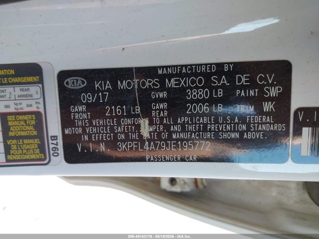 2018 Kia Forte Lx მანქანა იყიდება აუქციონზე, vin: 3KPFL4A79JE195772, აუქციონის ნომერი: 45143176