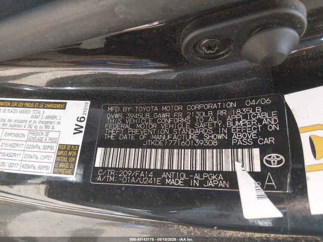 Продаж на аукціоні авто 2006 Scion Tc, vin: JTKDE177160139308, номер лоту: 45143178