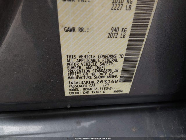 Aukcja sprzedaży 2017 Nissan Altima 2.5 Sv, vin: 1N4AL3AP1HC263168, numer aukcji: 45143186