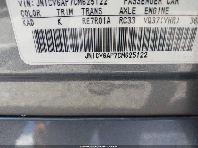 Продаж на аукціоні авто 2012 Infiniti G37 Journey, vin: JN1CV6AP7CM625122, номер лоту: 45143198
