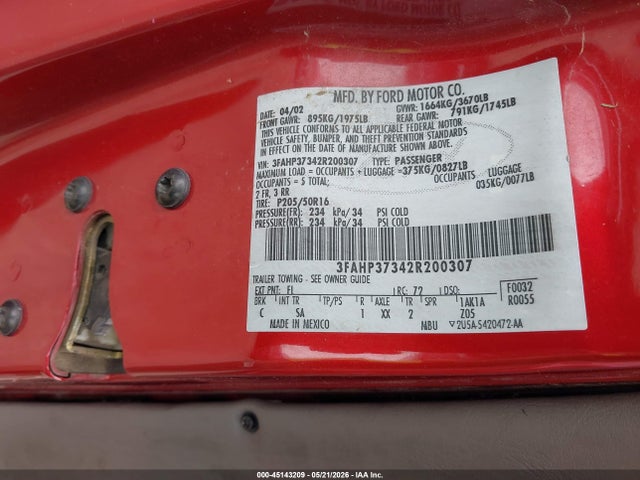 2002 Ford Focus Zx5 მანქანა იყიდება აუქციონზე, vin: 3FAHP37342R200307, აუქციონის ნომერი: 45143209