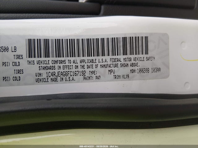 Продажа на аукционе авто 2015 Jeep Grand Cherokee Altitude, vin: 1C4RJEAG6FC167192, номер лота: 45143231