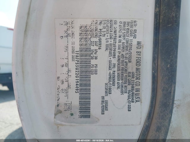45143261 :رقم المزاد ، 1FAFP55U22G194495 vin ، 2002 Ford Taurus Ses مزاد بيع