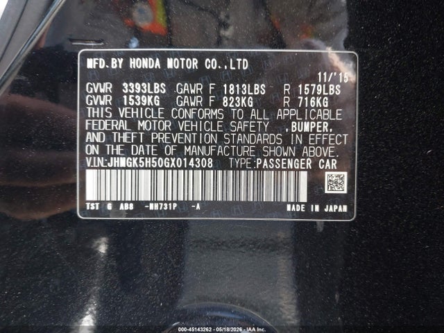 JHMGK5H50GX014308 Honda FIT LX