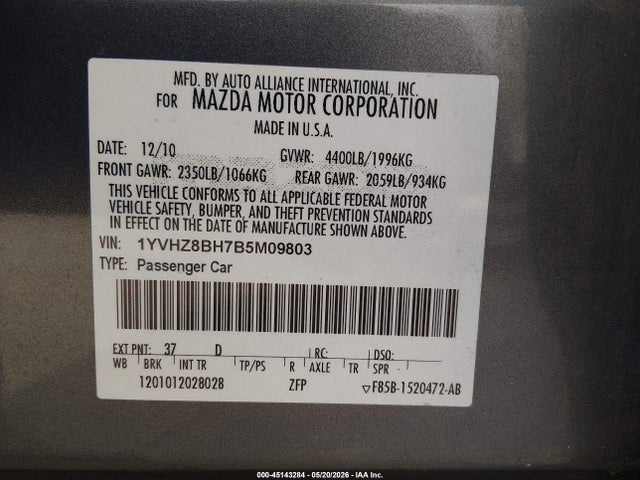Aukcja sprzedaży 2011 Mazda Mazda6 I Sport, vin: 1YVHZ8BH7B5M09803, numer aukcji: 45143284