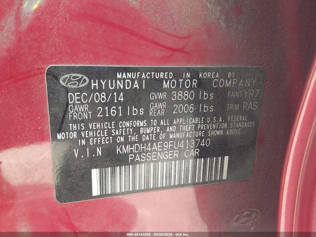 Aukcja sprzedaży 2015 Hyundai Elantra Se, vin: KMHDH4AE9FU413740, numer aukcji: 45143285