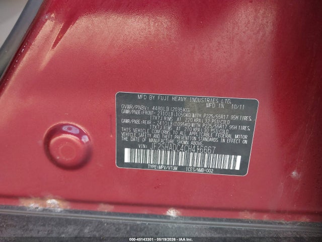 Aukcja sprzedaży 2012 Subaru Forester 2.5x Premium, vin: JF2SHADC4CH416667, numer aukcji: 45143301