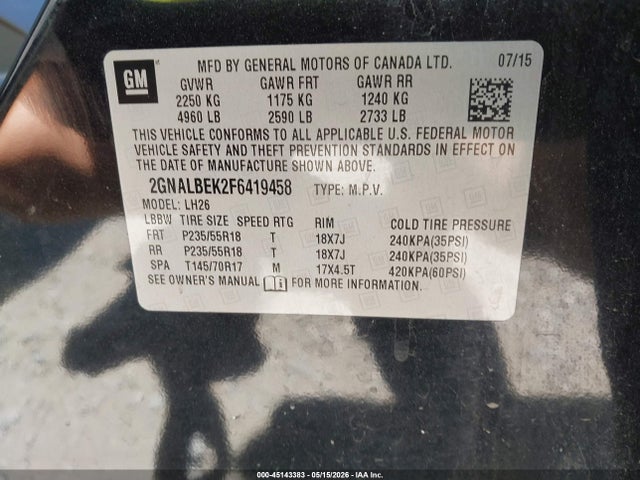 Chevrolet EQUINOX 1LT 2015 2GNALBEK2F6419458 Image 9