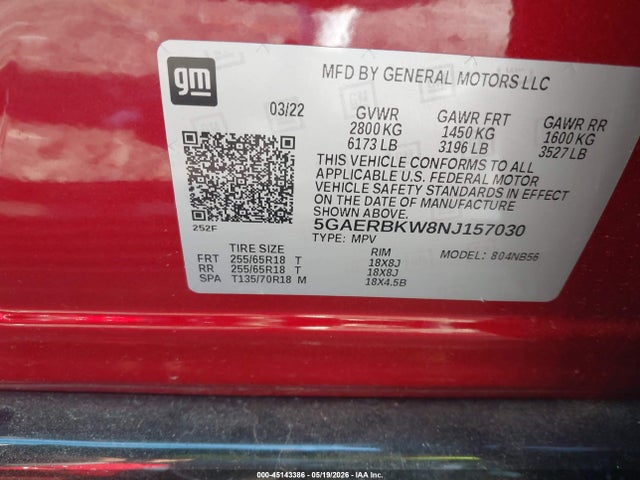 Aukcja sprzedaży 2022 Buick Enclave Fwd Essence, vin: 5GAERBKW8NJ157030, numer aukcji: 45143386