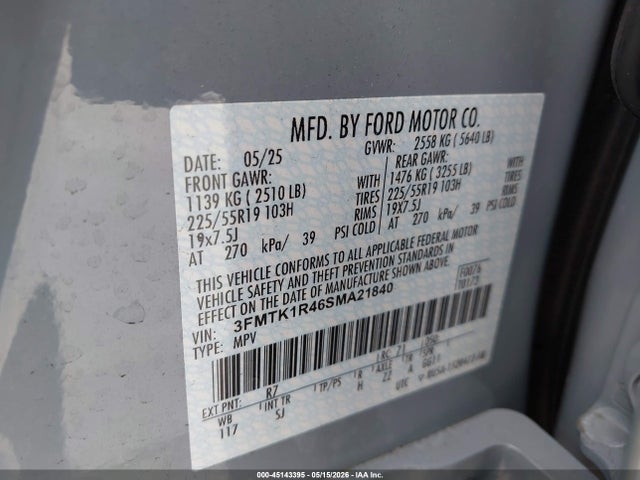 Aukcja sprzedaży 2025 Ford Mustang Mach-e Select, vin: 3FMTK1R46SMA21840, numer aukcji: 45143395