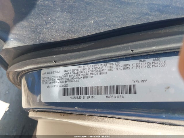 Продажа на аукционе авто 2007 Subaru Outback 2.5i Limited, vin: 4S4BP62C777310500, номер лота: 45143407