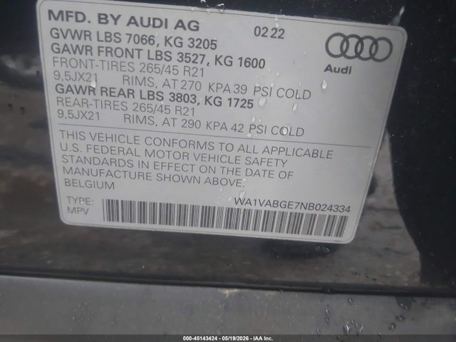 WA1VABGE7NB024334 Audi E-tron Chronos Quattro