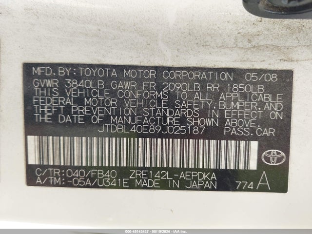 2009 Toyota Corolla Le მანქანა იყიდება აუქციონზე, vin: JTDBL40E89J025187, აუქციონის ნომერი: 45143427