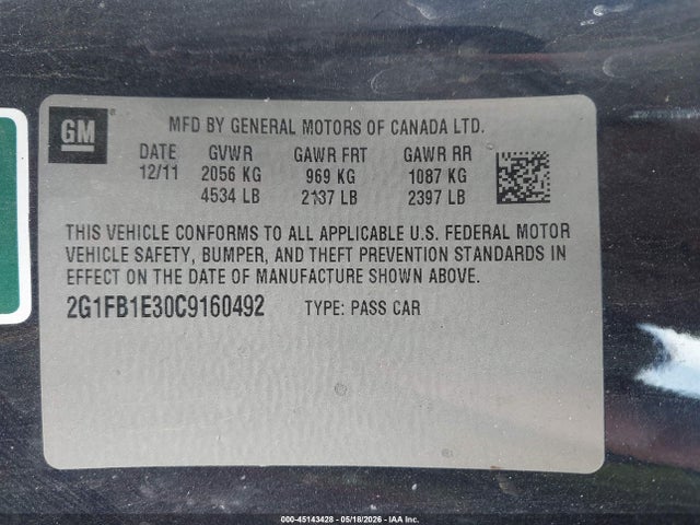 2012 Chevrolet Camaro 1lt მანქანა იყიდება აუქციონზე, vin: 2G1FB1E30C9160492, აუქციონის ნომერი: 45143428
