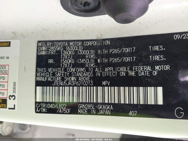 JTENU5JR3P6210213 Toyota 4runner Sr5 Premium