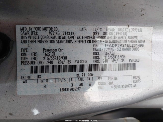 Ford FOCUS SE 2014 1FADP3K21EL231496 Image 9