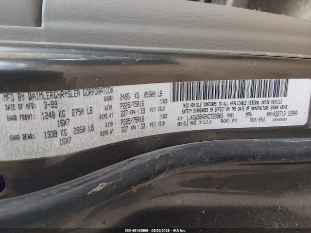 1999 Jeep Grand Cherokee Laredo მანქანა იყიდება აუქციონზე, vin: 1J4GW58N2XC729503, აუქციონის ნომერი: 45143506