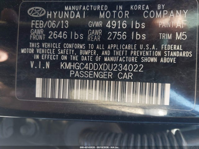 Aukcja sprzedaży 2013 Hyundai Genesis 3.8, vin: KMHGC4DDXDU234022, numer aukcji: 45143520