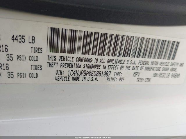 Aukcja sprzedaży 2014 Jeep Patriot Sport, vin: 1C4NJPBA0ED881087, numer aukcji: 45143550