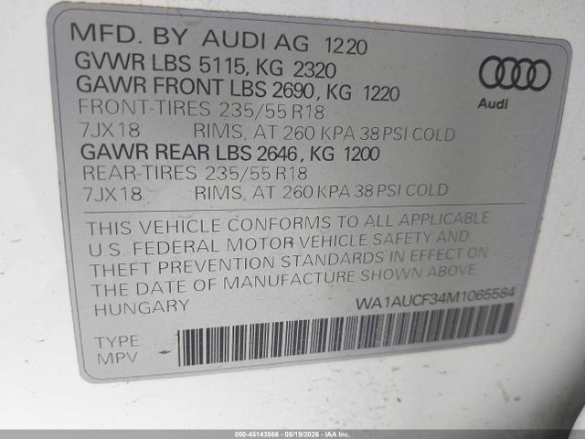 Aukcja sprzedaży 2021 Audi Q3 Premium 40 Tfsi Quattro Tiptronic, vin: WA1AUCF34M1065584, numer aukcji: 45143566