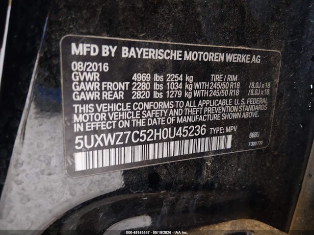 Продажа на аукционе авто 2017 Bmw X3 Sdrive28i, vin: 5UXWZ7C52H0U45236, номер лота: 45143587