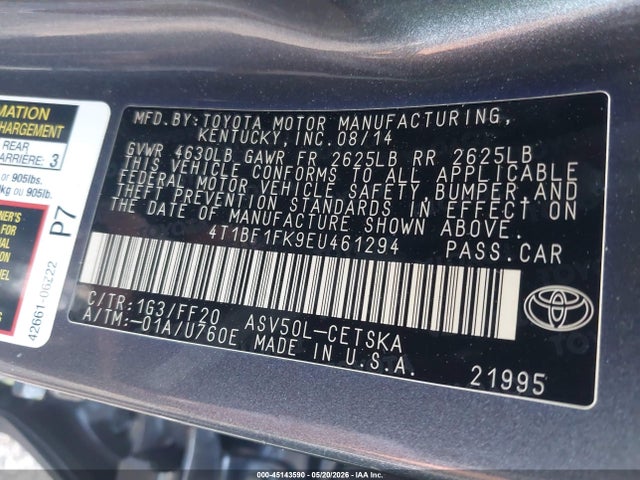 Aukcja sprzedaży 2014 Toyota Camry Se, vin: 4T1BF1FK9EU461294, numer aukcji: 45143590