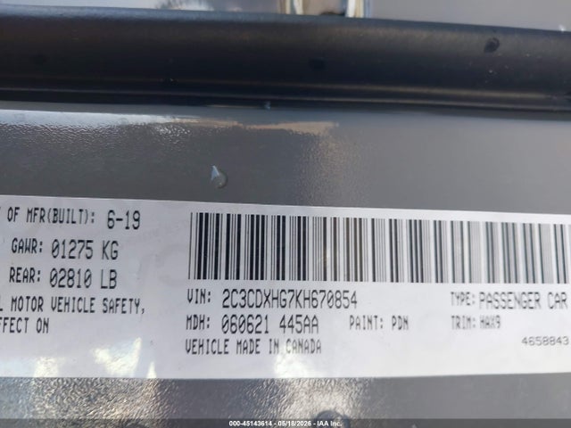Aukcja sprzedaży 2019 Dodge Charger Gt Rwd, vin: 2C3CDXHG7KH670854, numer aukcji: 45143614