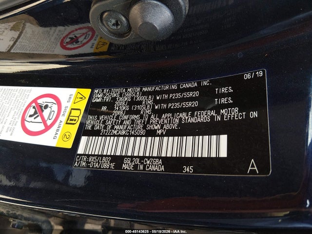 Aukcja sprzedaży 2019 Lexus Rx 350, vin: 2T2ZZMCA8KC145090, numer aukcji: 45143625
