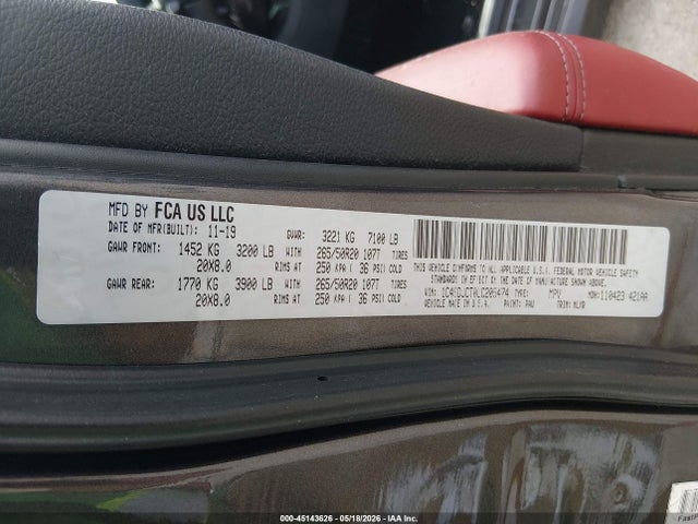 Aukcja sprzedaży 2020 Dodge Durango R/t Awd, vin: 1C4SDJCT0LC205474, numer aukcji: 45143626