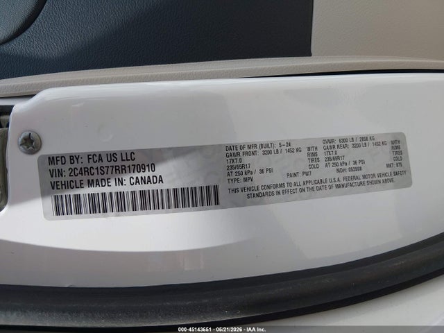Aukcja sprzedaży 2024 Chrysler Pacifica Hybrid Select, vin: 2C4RC1S77RR170910, numer aukcji: 45143651