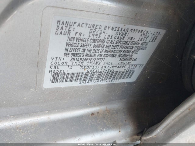 Aukcja sprzedaży 2014 Nissan Sentra Fe+ S/fe+ Sv/s/sl/sr/sv, vin: 3N1AB7AP7EY218777, numer aukcji: 45143658