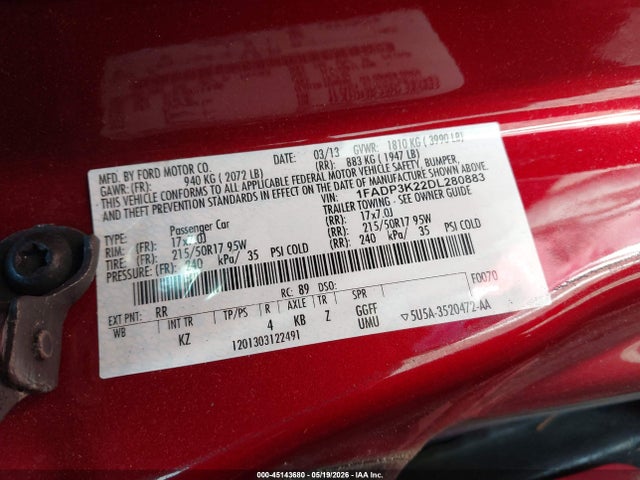 Aukcja sprzedaży 2013 Ford Focus Se, vin: 1FADP3K22DL280883, numer aukcji: 45143680