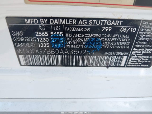 2010 Mercedes-benz S 550 მანქანა იყიდება აუქციონზე, vin: WDDNG7BB0AA350254, აუქციონის ნომერი: 45143682