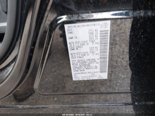 Aukcja sprzedaży 2017 Nissan Pathfinder Platinum, vin: 5N1DR2MN4HC902407, numer aukcji: 45143692
