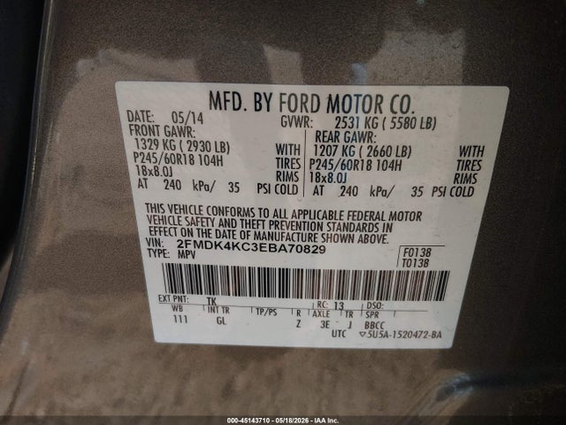 Aukcja sprzedaży 2014 Ford Edge Limited, vin: 2FMDK4KC3EBA70829, numer aukcji: 45143710
