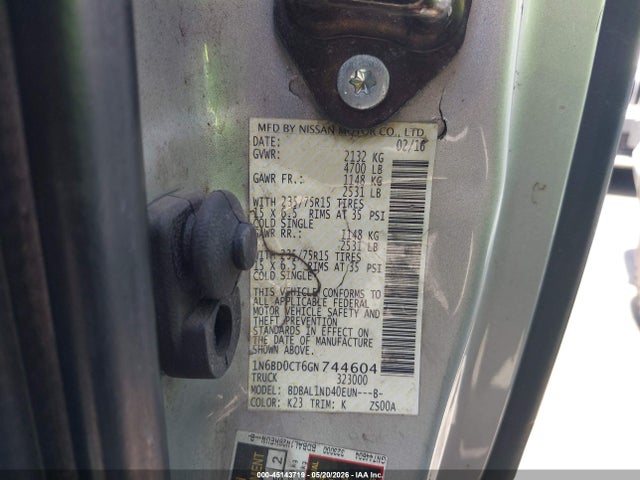 Nissan FRONTIER S 2016 1N6BD0CT6GN744604 Image 9