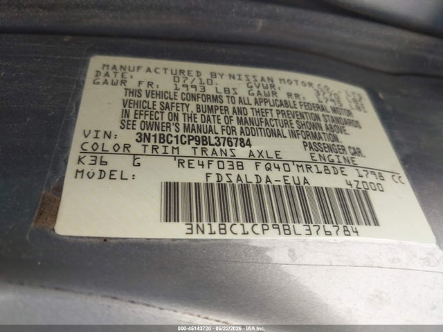Продаж на аукціоні авто 2011 Nissan Versa 1.8s, vin: 3N1BC1CP9BL376784, номер лоту: 45143720