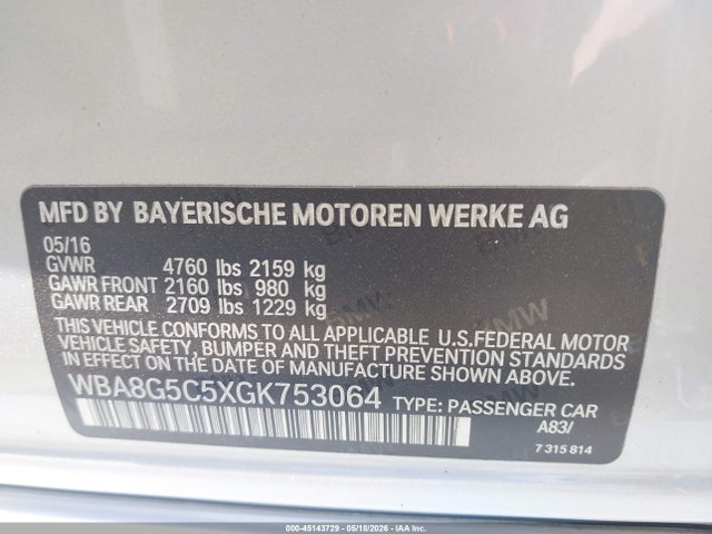 Aukcja sprzedaży 2016 Bmw 328i Xdrive, vin: WBA8G5C5XGK753064, numer aukcji: 45143729