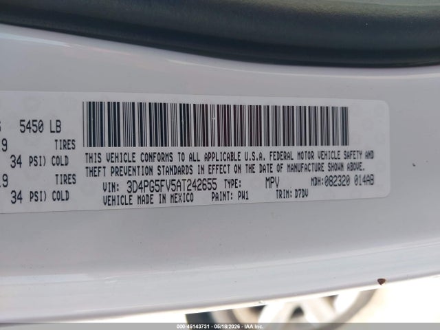 45143731 :رقم المزاد ، 3D4PG5FV5AT242655 vin ، 2010 Dodge Journey Sxt مزاد بيع